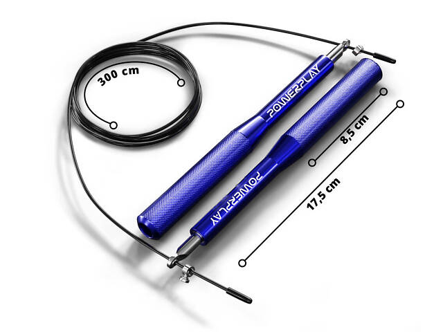 Скакалка швидкісна на підшипниках алюмінієва PowerPlay 4207 Elite Jump Rope Синя (3m.) - Фото 4