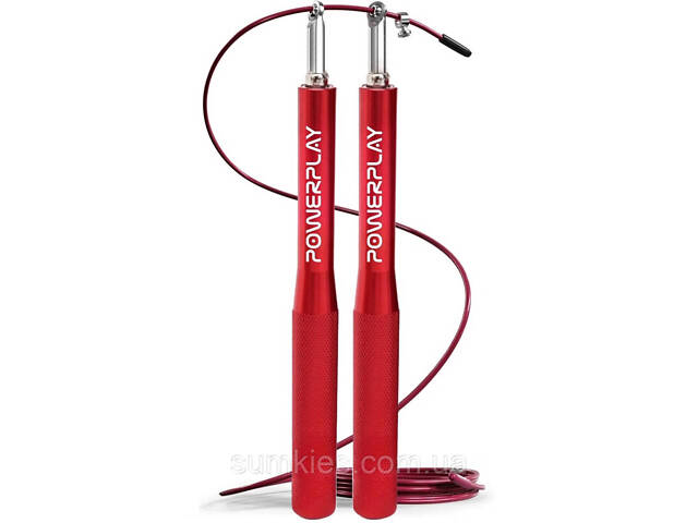 Скакалка швидкісна на підшипниках алюмінієва PowerPlay 4207 Elite Jump Rope Червона (3m.) - Фото 1