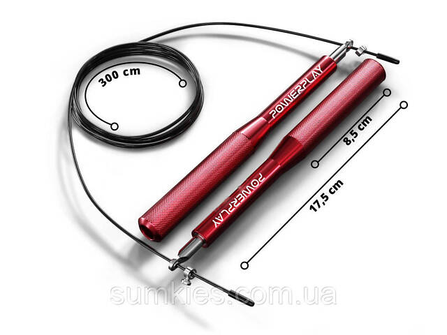 Скакалка швидкісна на підшипниках алюмінієва PowerPlay 4207 Elite Jump Rope Червона (3m.) - Фото 4