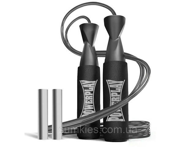 Скакалка швидкісна PowerPlay 4211 X ROPE з обтяжувачами (120г*2) Чорна (3м.) - Фото 1