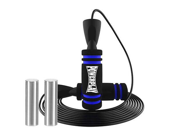 Скакалка швидкісна PowerPlay 4212 X ROPE з обтяжувачами Чорно/Темно синя (120г*2) 3м. - Фото 1