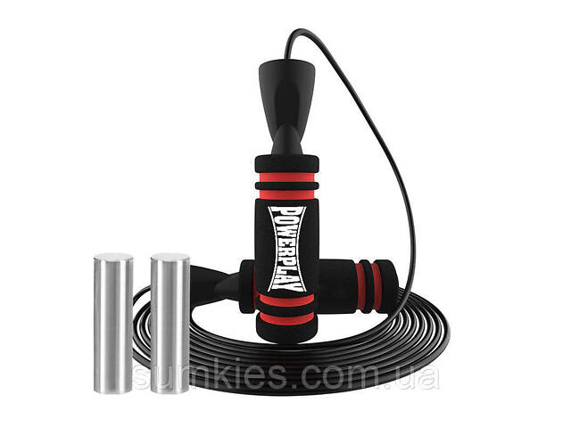 Скакалка швидкісна PowerPlay 4212 X ROPE з обтяжувачами Чорно/Червона (120г*2) 3м. - Фото 1