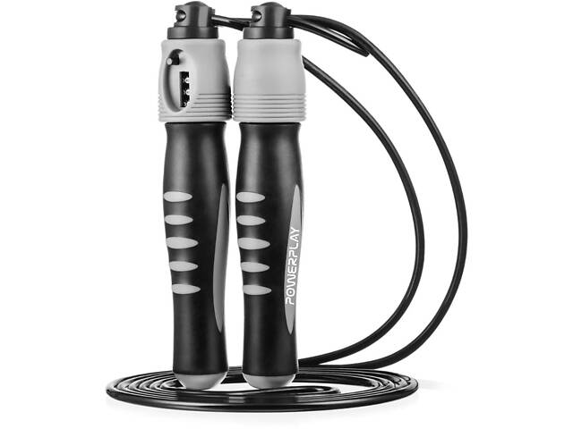 Скакалка з лічильником PowerPlay 4215 Jump Rope With Counter Чорно/Сіра 2.75 см. - Фото 1