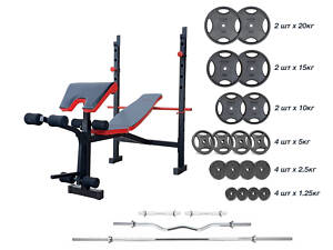 Скамья с приставкой Скота ReadMeBlack + 125 кг дисков + 4 грифа RN-Sport