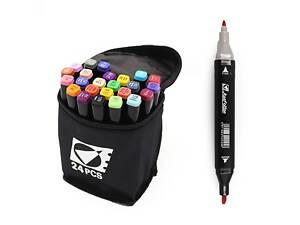 Скетч маркеры двусторонние 24 цвета JosefOtten ST40655 круглый и скошенный наконечник, в сумке