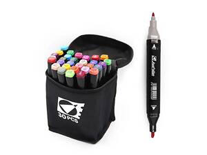Скетч маркеры двусторонние 30 цветов JosefOtten ST40656 круглый и скошенный наконечник, в сумке
