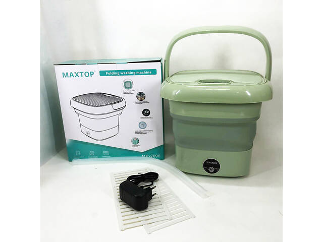 Складна пральна машина MAXTOP silicon washing machine, Портативна пралка відро. Колір: зелений - Фото 7
