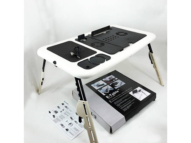 Складаний столик для ноутбука LD-09 E-Table, столик з охолодженням 2 USB кулера, Стіл підставка з вентиляцією - Фото 2