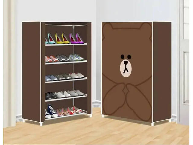 Складана тканинна шафа для взуття YH8806 на 5 секцій Коричнева - Фото 1