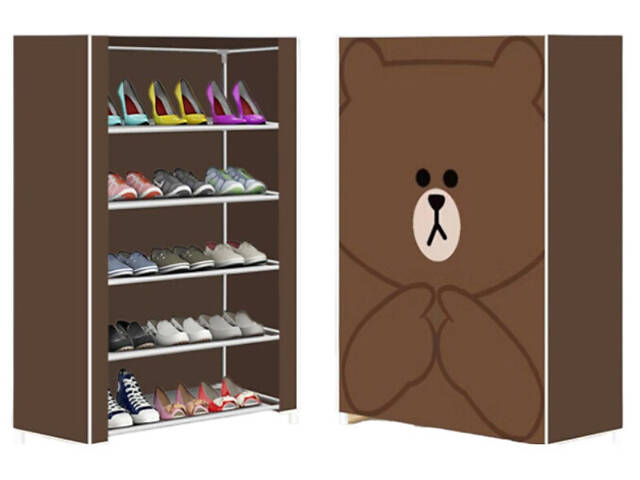 Складана тканинна шафа для взуття YH8806 на 5 секцій Коричнева - Фото 5