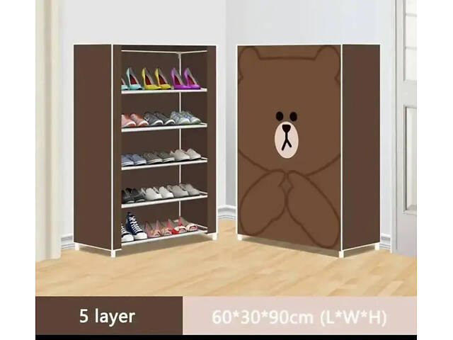 Складана тканинна шафа для взуття YH8806 на 5 секцій Коричнева - Фото 9