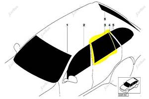 Стекло боковой двери задней левой BMW X5 E53 (2003-2006) рестайл, 51348402571