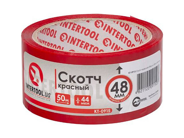 Скотч Intertool — 48 мм x 50 м x 44 мкм червоний - Фото 1