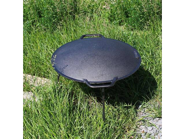 Сковорода чавунна 45 см із кришкою з неіржавкої сталі та підставкою - Фото 5