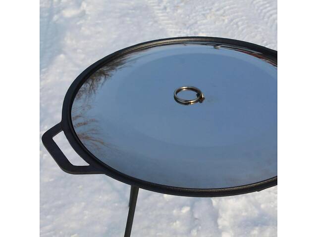 Сковорода чавунна 45 см із кришкою з неіржавкої сталі та підставкою - Фото 4