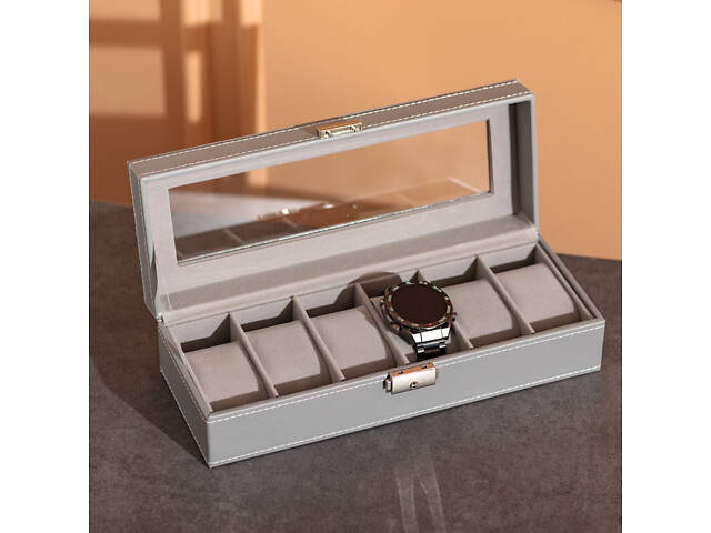 Скринька для наручного годинника 30×11×8 см з еко шкіри на 6 відсіків - Фото 6