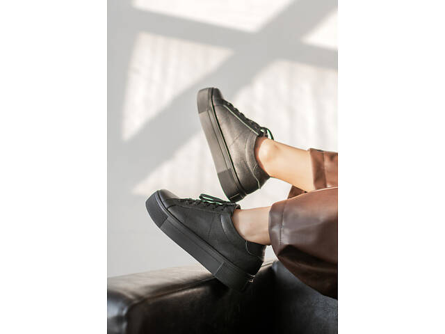 Слипоны кеды кожаные женские черные - Фото 1