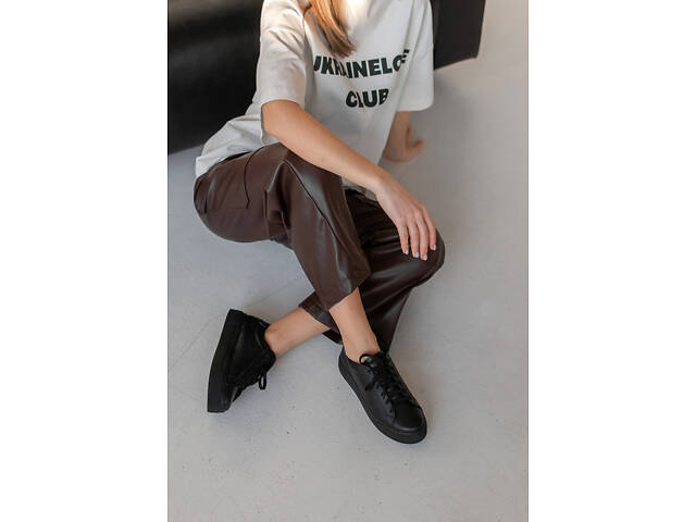 Слипоны кеды кожаные женские черные - Фото 6