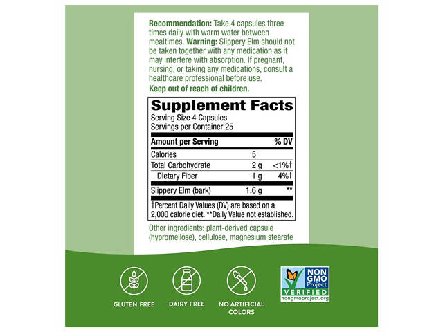 Slippery Elm Bark - 100 vcaps - Фото 2