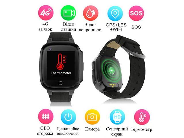 Smart годинник дитячий з GPS відстеженням Nectronix LT-25(Чорні), з підтримкою 4G, термометром, камерою, сенсорним екраном - Фото 2