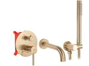 Смеситель для душа и ванны REA LUNGO BRUSHED GOLD + BOX скрытого монтажа