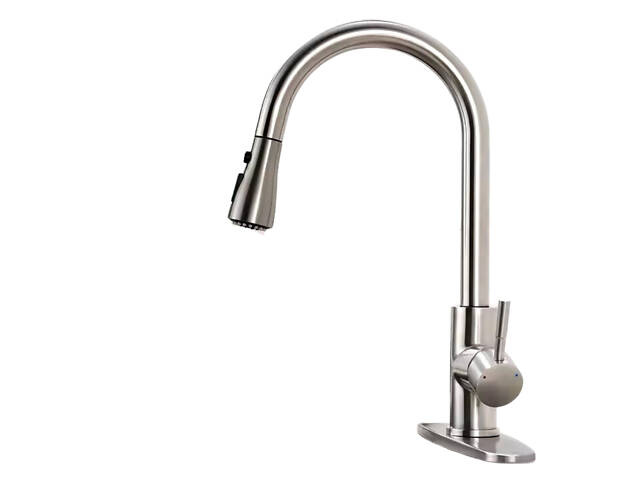 Змішувач для кухні латунний з гнучким висувним шлангом з нержавіючої сталі з матовим нікелевим покриттям - Фото 5