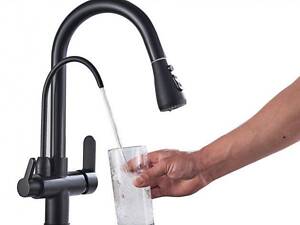 Смеситель для кухни латунный с подключением к фильтру, кран кухонный с выдвижным шлангом WanFan Черный