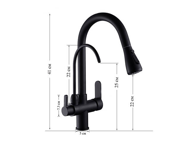 Смеситель для кухни латунный с подключением к фильтру, кран кухонный с выдвижным шлангом WanFan Черный - Фото 6