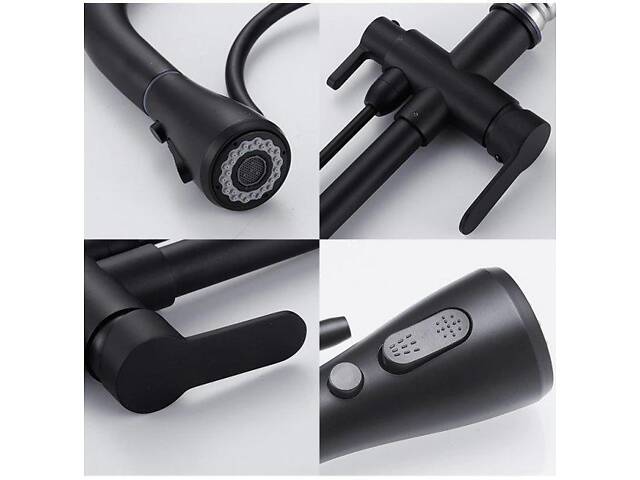 Смеситель для кухни латунный с подключением к фильтру, кран кухонный с выдвижным шлангом WanFan Черный - Фото 8