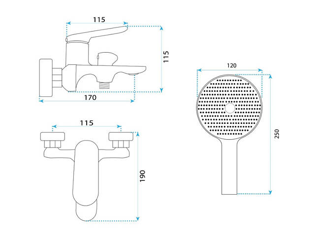 Змішувач для ванни та душу REA MARCO BLACK настінний із виливом - Фото 5