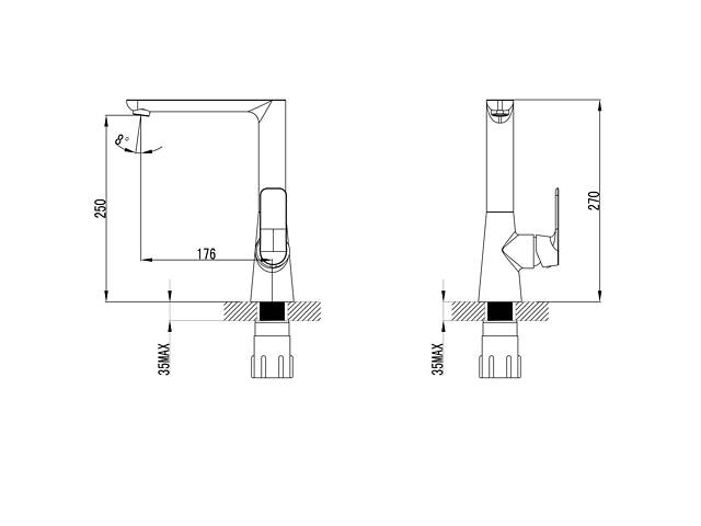 Смеситель BRACCIANO Ø35 для кухни Г-излив на гайке CORSO 9617100 (CF-4B236C) - Фото 3