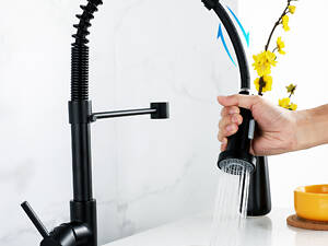 Смеситель для кухни с гибким изливом на 360° Khtapa Черный (Kh0161h)