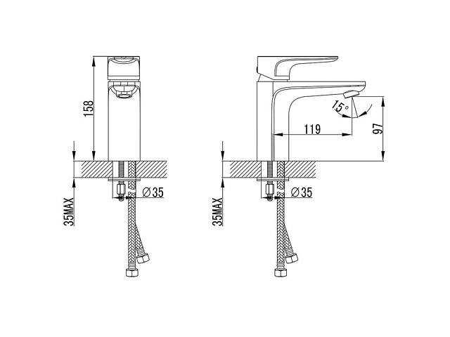 Змішувач MAGGIORE Ø40 для раковини литий на шпильці CORSO (BE-2A122C) (9608000) - Фото 5