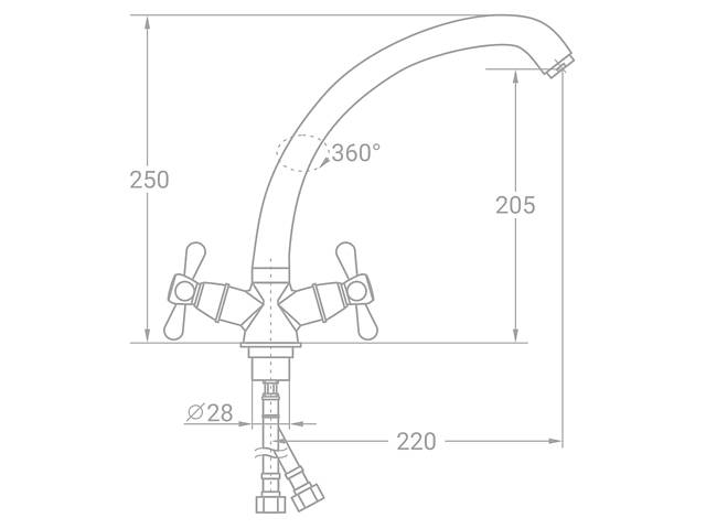 Змішувач VD 1/2' для кухні гусак вухо на гайці TAU (VD-4B461C) - Фото 2