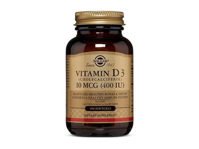 Solgar Vitamin D3 10 mcg 400 IU 100 softgels - Фото 1