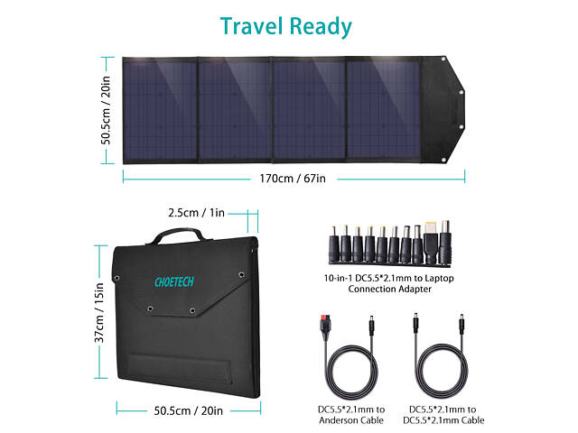 Солнечное зарядное устройство CHOETECH 100W Foldable Solar Charger (SC009) - Фото 5