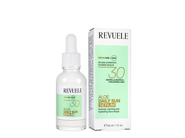Солнцезащитная сыворотка для лица SPF30 Revuele c алоэ и центеллой 30 мл