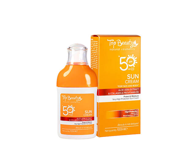 Солнцезащитный крем для лица и тела Top Beauty SPF50 с алое вера и коллагеном В5 100 мл
