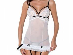 Сорочка прозора з пажами ORIHIME CHEMISE white S/M - Passion, трусики, стрэпи Feromon