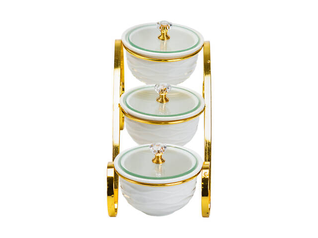 Соусниці набір 3 шт по 180 мл керамічні соусники на металевій підставці з кришками - Фото 8