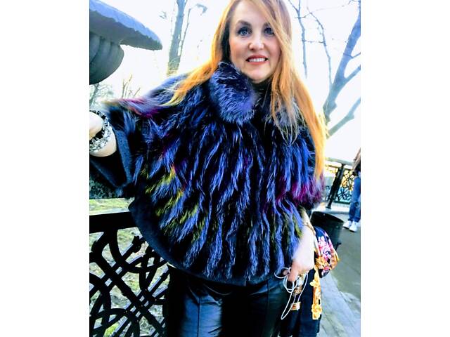 современная и модная шуба с натурального меха-чернобурка-Oversize- летучая мышь-дешево