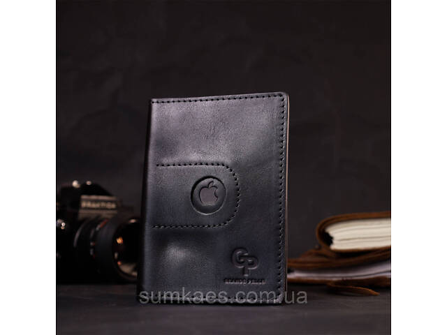 Сучасна шкіряна обкладинка на паспорт з утримувачем для Apple AirTag GRANDE PELLE 11622 Чорний - Фото 8