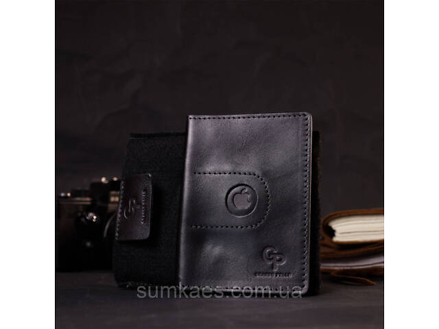 Сучасна шкіряна обкладинка на паспорт з утримувачем для Apple AirTag GRANDE PELLE 11622 Чорний - Фото 9