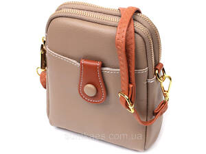 Современная сумка трапеция для женщин из натуральной кожи Vintage 22271 Бежевая