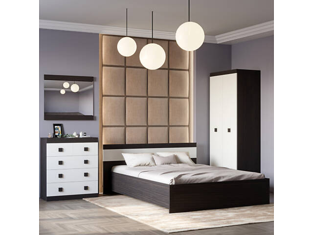 Спальня Соната Эверест Комплект 14 (модульная - 4 элемента) венге темный + белый (DTM-2619) - Фото 1