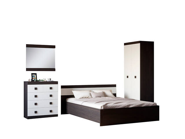 Спальня Соната Эверест Комплект 14 (модульная - 4 элемента) венге темный + белый (DTM-2619) - Фото 2