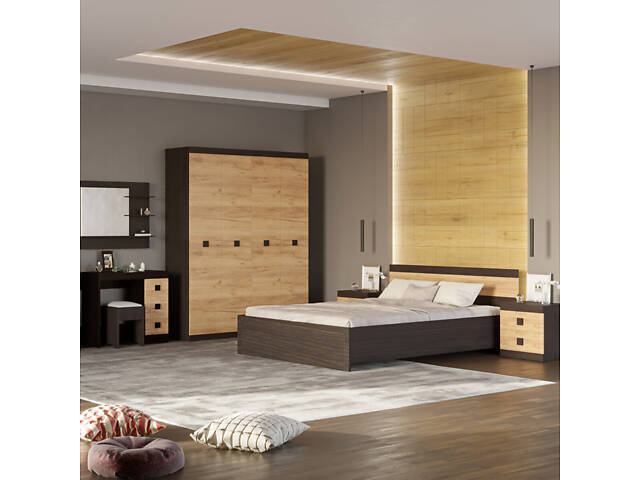 Спальня Соната Эверест Комплект 8 (модульная - 8 элементов) венге темный + дуб крафт золотой (DTM-2622) - Фото 1