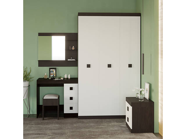 Спальня Соната Эверест Комплект 9 (модульная - 3 элемента) венге темный + белый (DTM-2612) - Фото 1