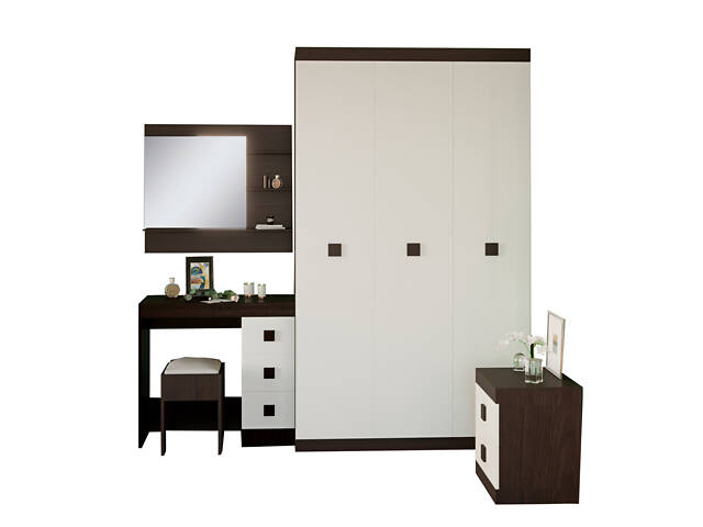 Спальня Соната Эверест Комплект 9 (модульная - 3 элемента) венге темный + белый (DTM-2612) - Фото 2