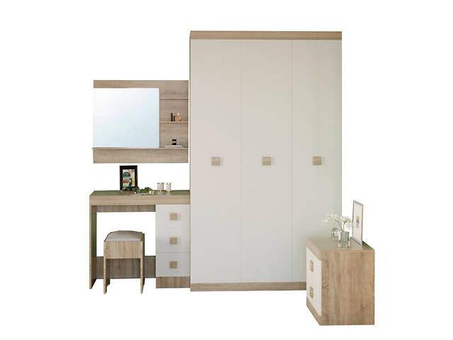 Спальня Соната Эверест Комплект 9 (модульная - 3 элемента) дуб сонома + белый (DTM-2613) - Фото 2